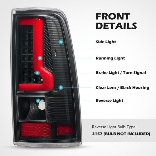 black housing LED tail light view 2 for Chevy Silverado 1500 2500 3500 (2003-2006)