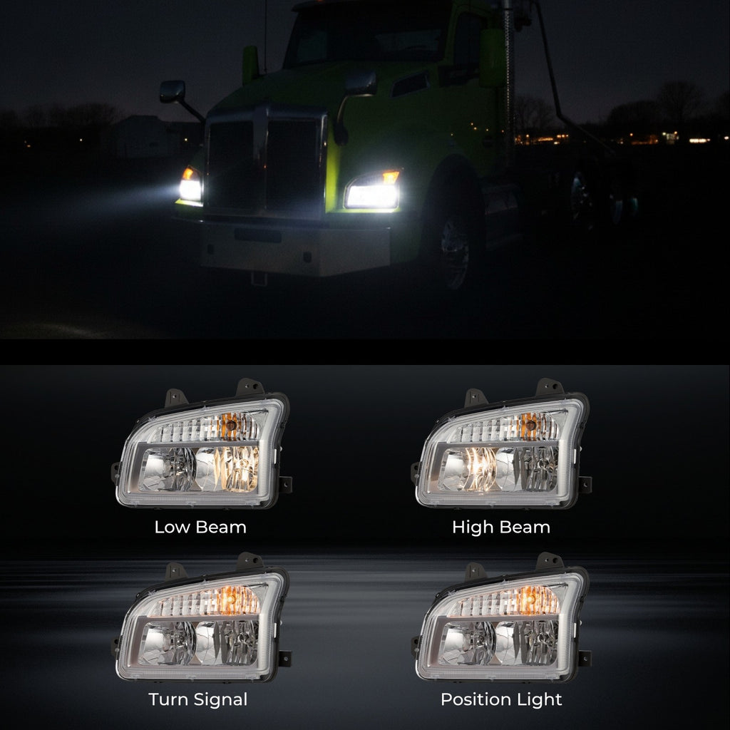 Chrome Halogen headlight features and specifications for 2014-2023 Kenworth T880
