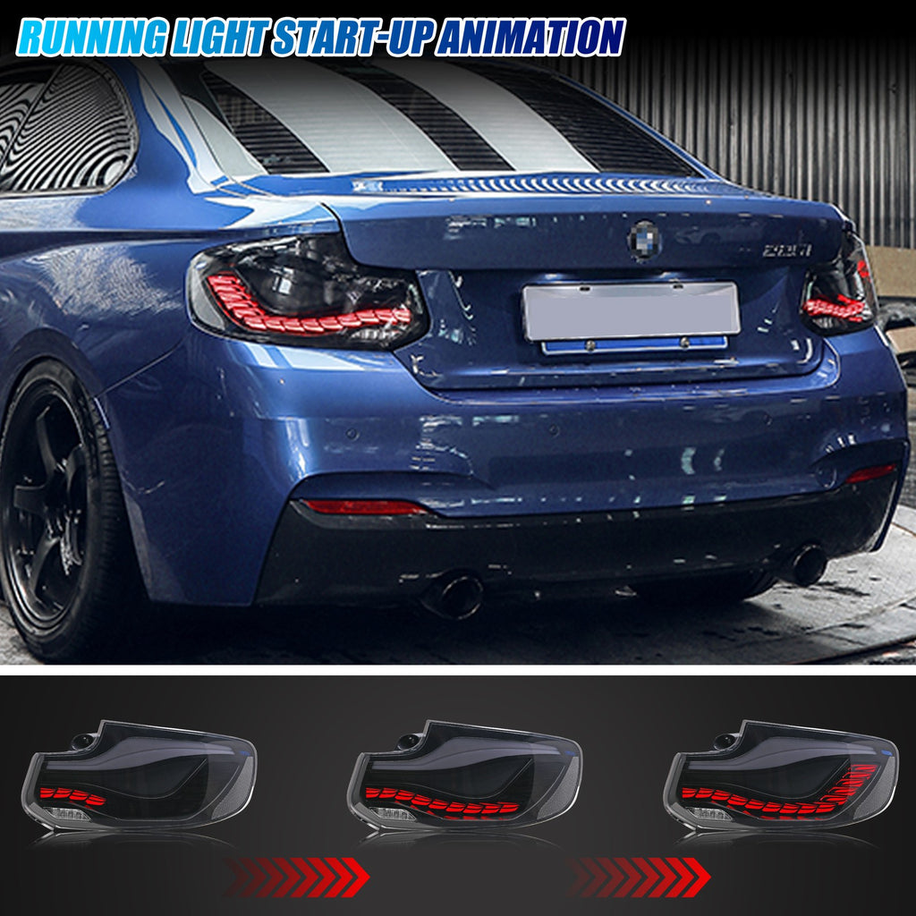 2014-2020 BMW 2 Series F22 / F23 / M2 F87 with smoked sequential LED tail lights installed
