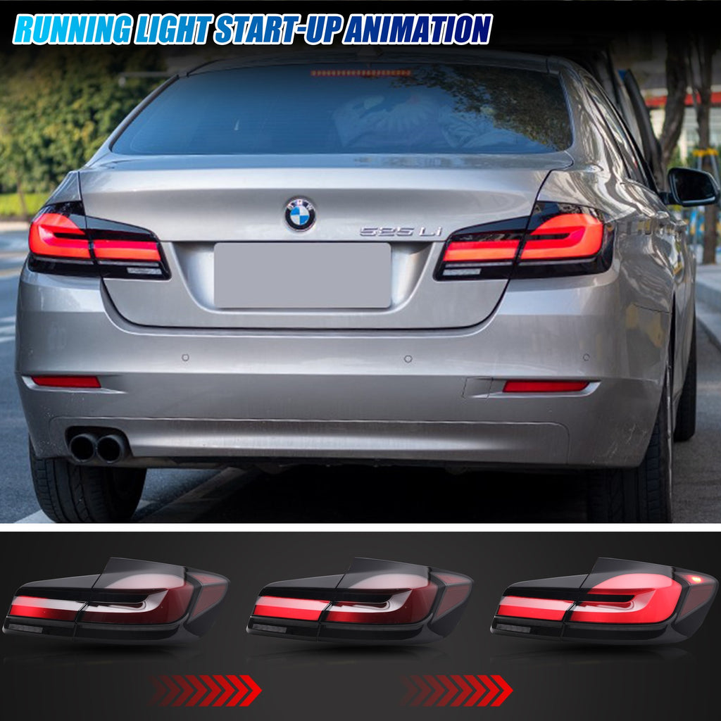 2011-2016 BMW 5 Series F10 / M5 with clear sequential LED tail lights installed