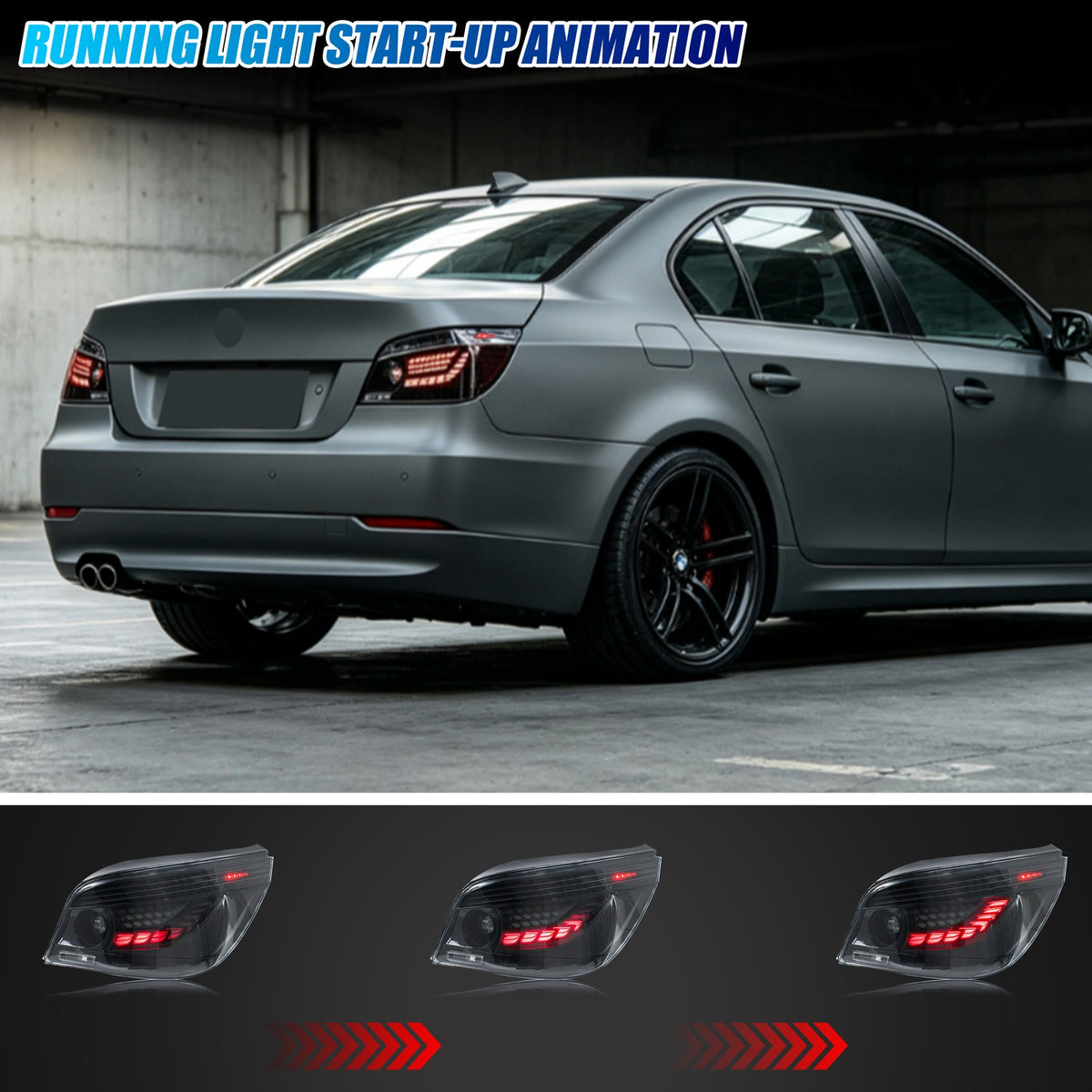 2004-2010 BMW 5 Series E60 / M5 with smoked sequential LED tail lights installed