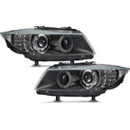 Black Projector Headlights Pair w/ Angel Eyes Xenon-Style Upgrade for BMW 328i 335i E90 E91 Halogen (2009-2012)