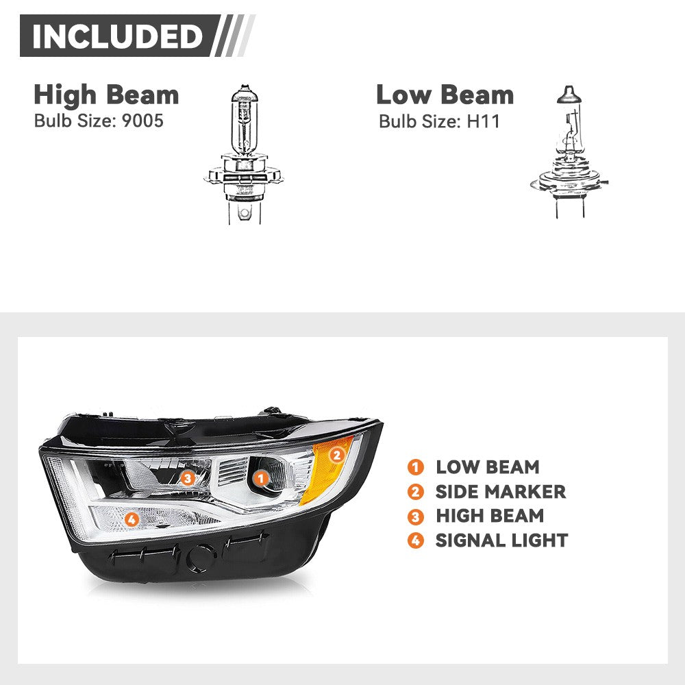 Pair halogen projector headlight front angle for 2015-2018 Ford Edge