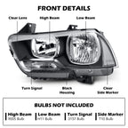 Headlight bulb size diagram for 2011-2014 Dodge Charger Black Halogen headlights