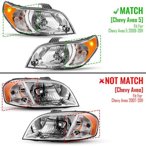 Aveo5 hatchback fitment diagram for 2009-2011 Chevrolet Aveo5 headlights