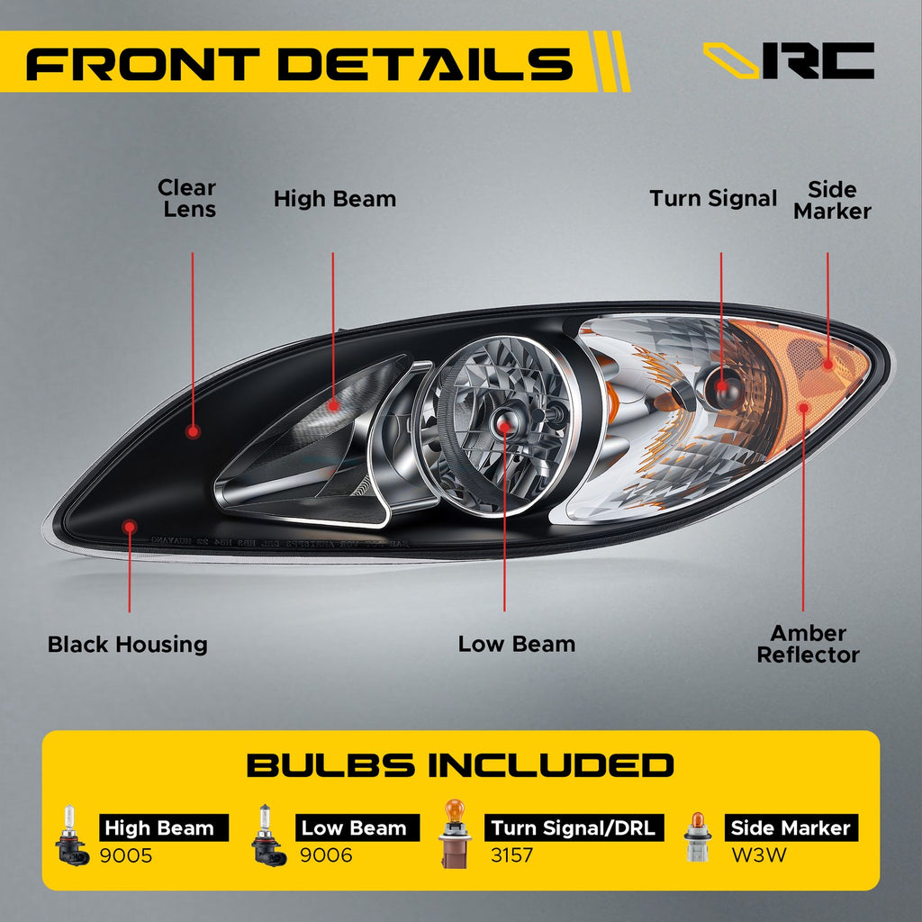 Headlight bulb size diagram for 2008-2016 International ProStar Black Halogen headlights
