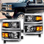 Black Halogen headlights pair front view for 2014-2015 Chevrolet Silverado 1500