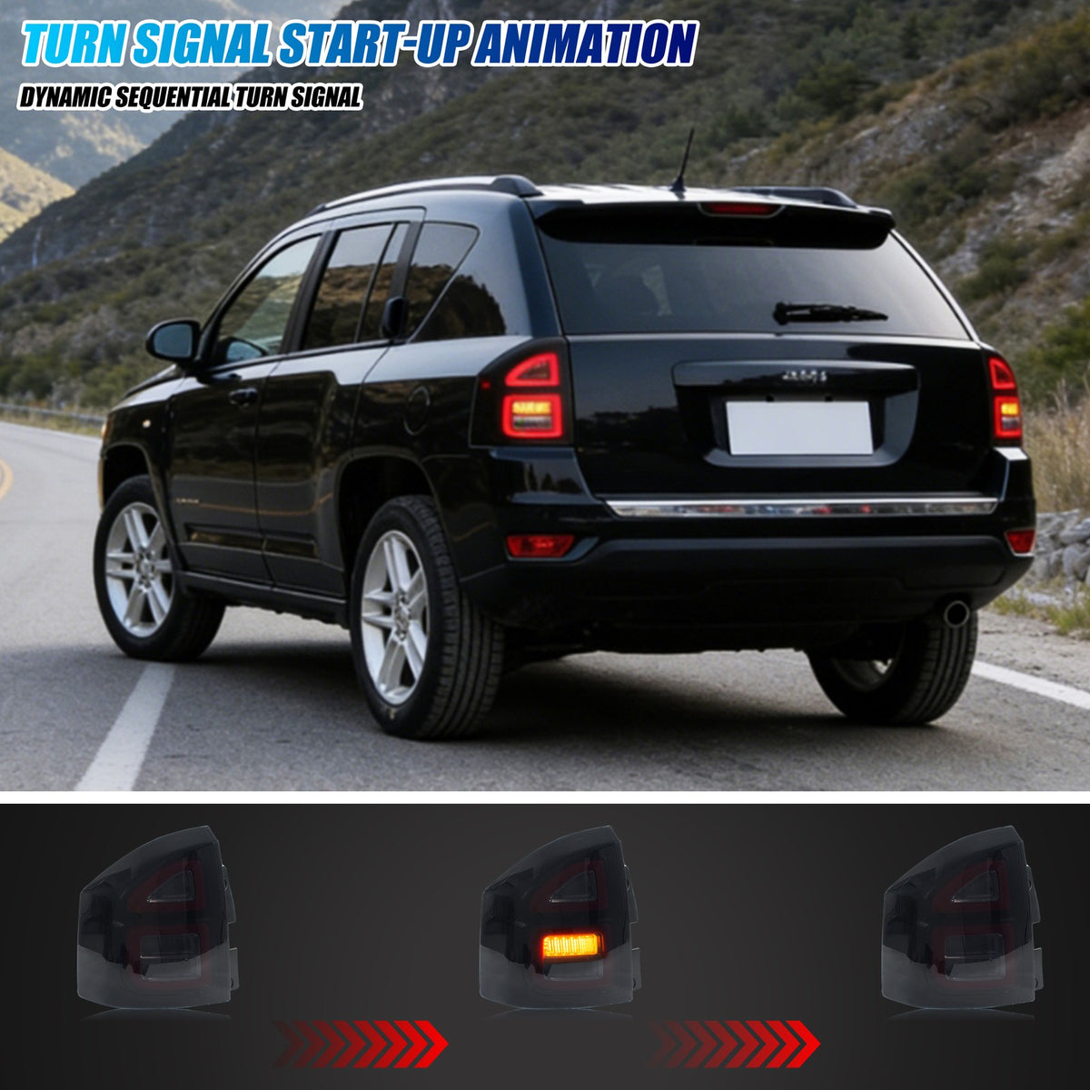 2007-2017 Jeep Compass with smoked sequential LED tail lights installed