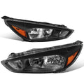Black Bezel Halogen Headlights Pair w/o LED DRL for Ford Focus (2015-2018)
