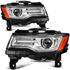 Chrome HID Projector Headlights Pair w/ Auto Leveling for Jeep Grand Cherokee (2014-2016)
