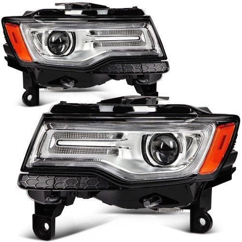 Chrome HID Projector Headlights Pair w/ Auto Leveling for Jeep Grand Cherokee (2014-2016)