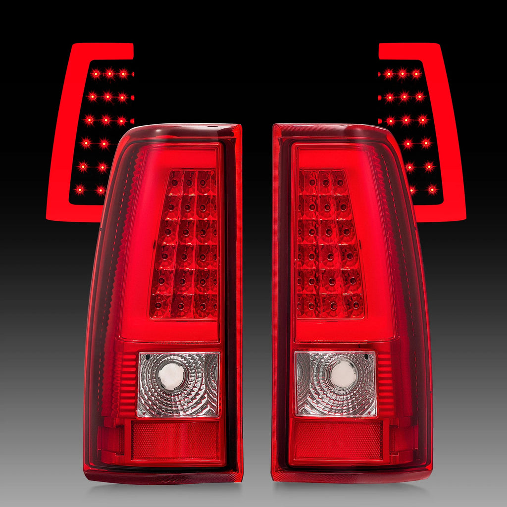 red C-tube LED tail light view 2 for Chevy Silverado 1500 2500 3500 (2003-2006)