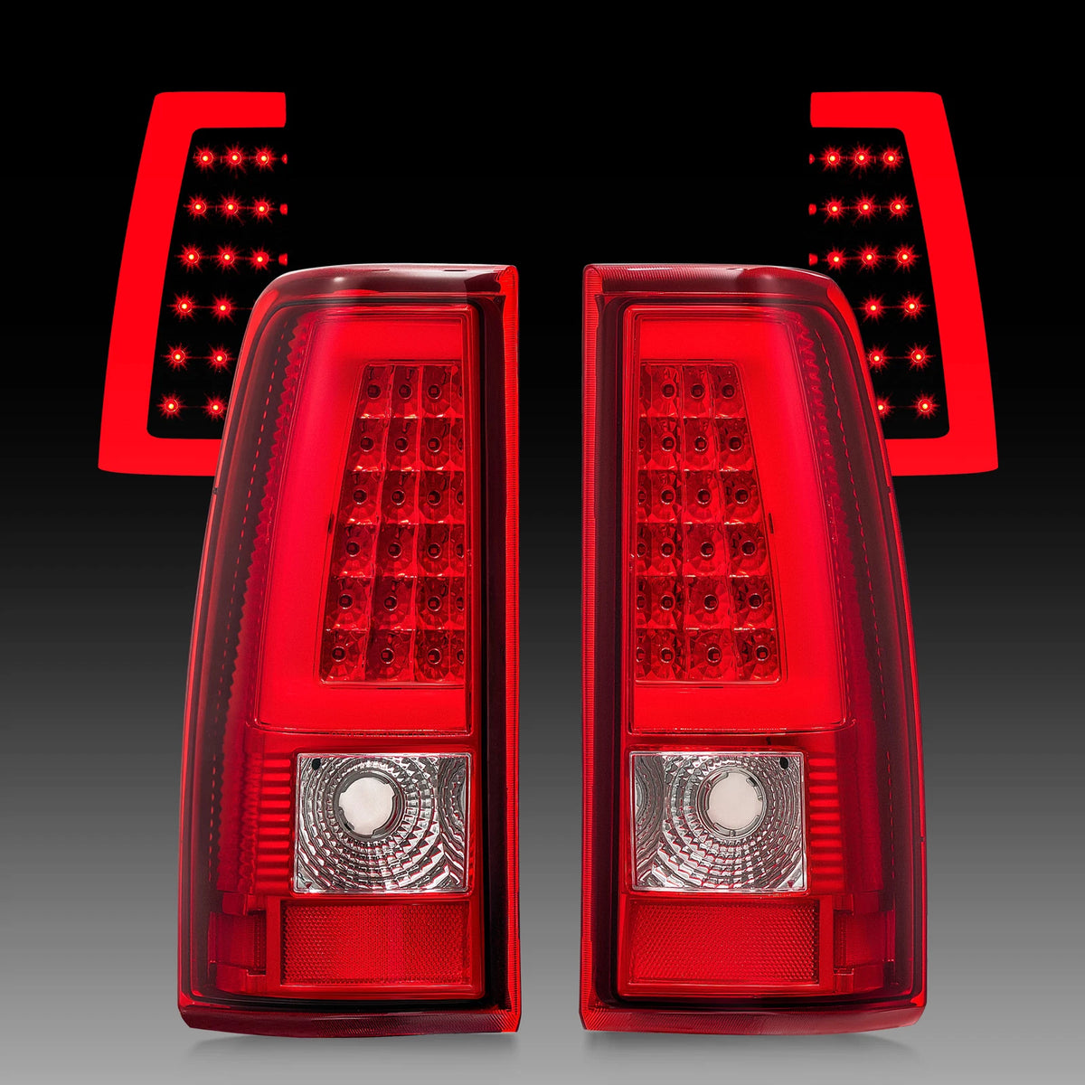 red C-tube LED tail light view 2 for Chevy Silverado 1500 2500 3500 (2003-2006)