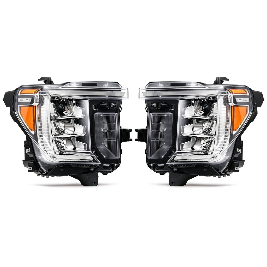 Full LED Headlights Pair w/ LED Module, Chrome for GMC Sierra 2500HD 3500HD (2020-2023)