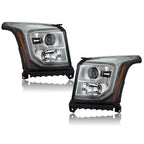 Chrome HID Projector Headlights Pair w/ Ballast, Bulbs & LED DRL for GMC Yukon / Yukon XL (2015-2020)