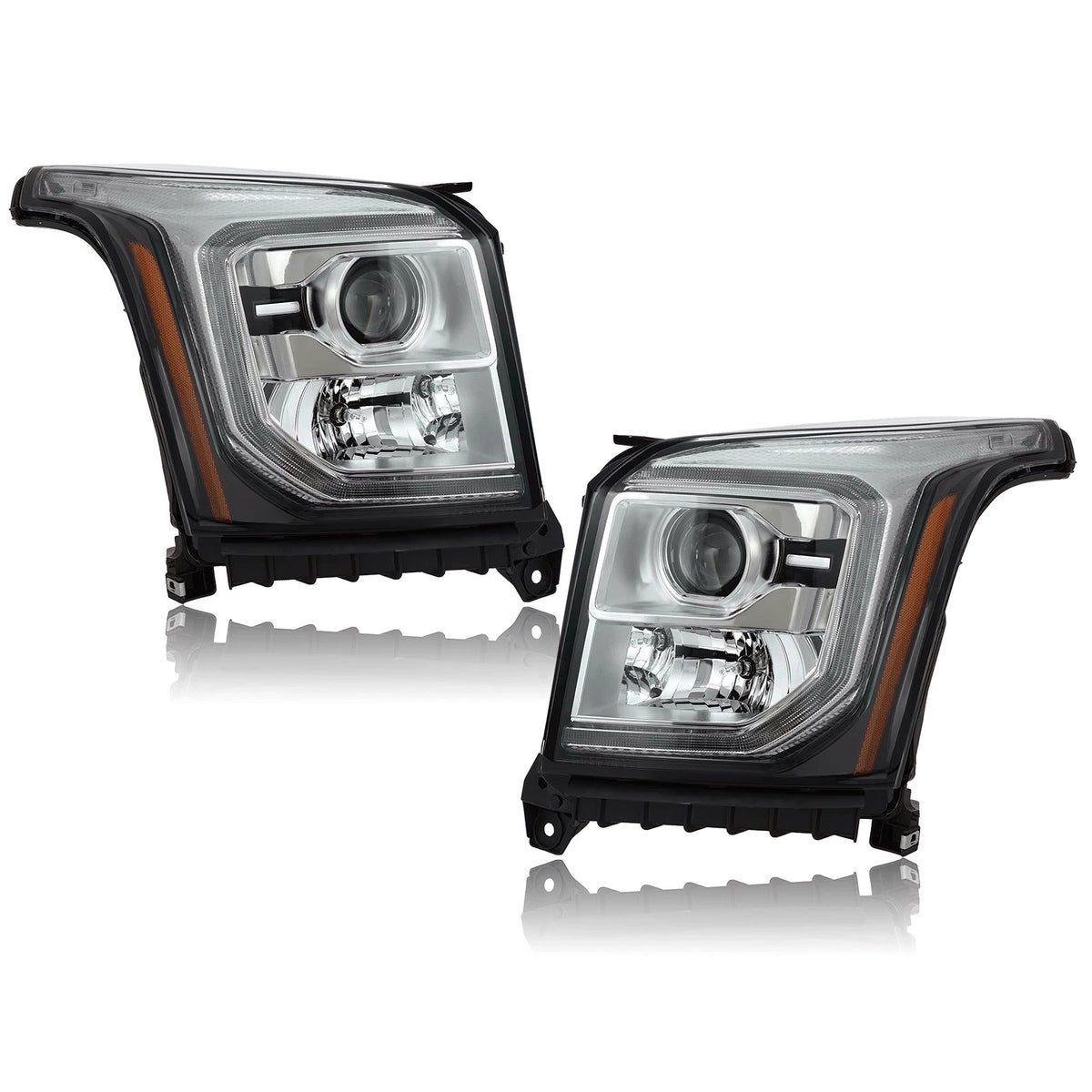 Chrome HID Projector Headlights Pair w/ Ballast, Bulbs & LED DRL for GMC Yukon / Yukon XL (2015-2020)