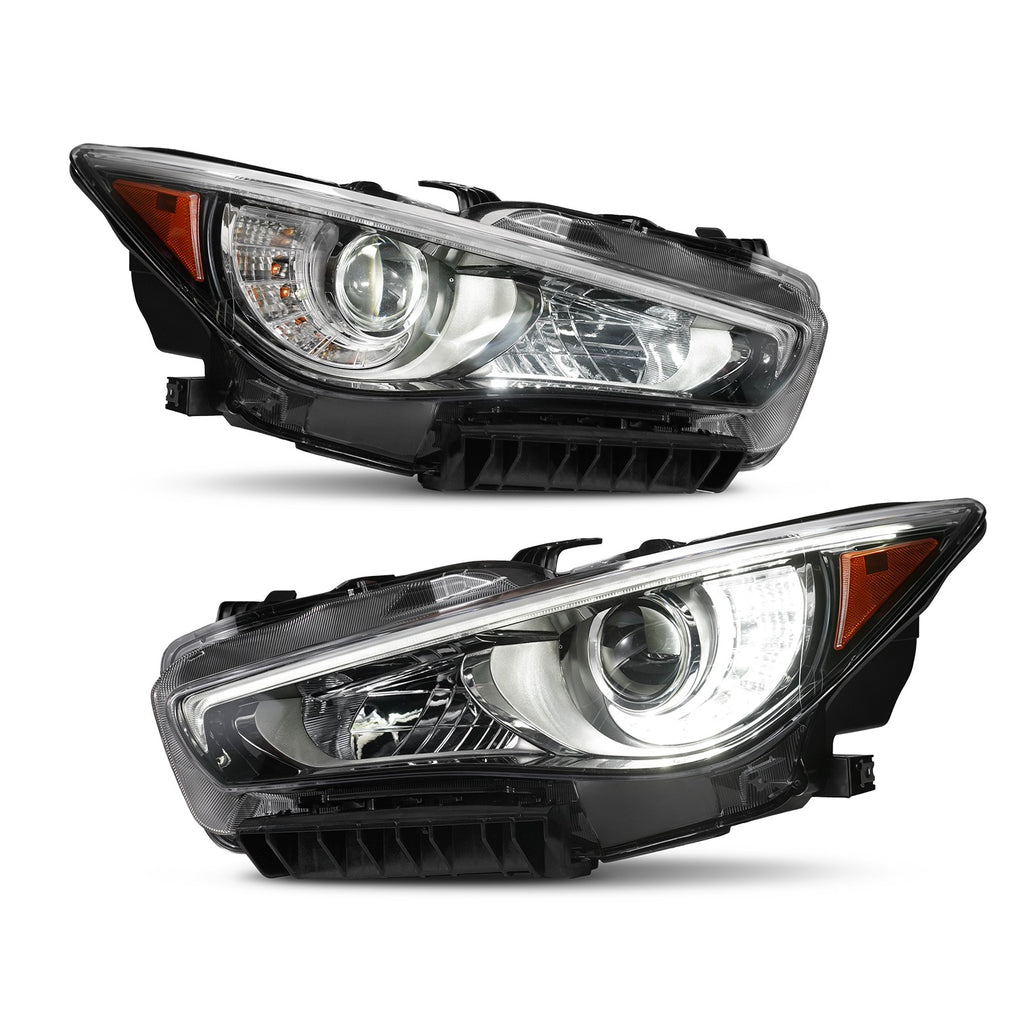 Chrome LED Headlights Pair w/ LED DRL w/o AFS for Infiniti Q50 (2014-2022)
