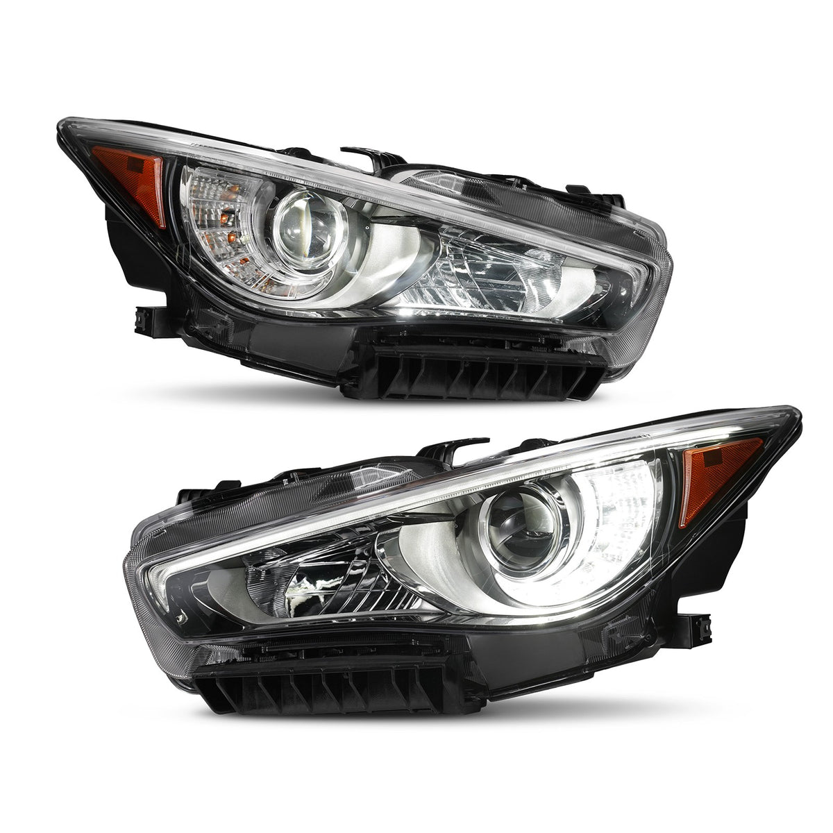 Chrome LED Headlights Pair w/ LED DRL w/o AFS for Infiniti Q50 (2014-2022)