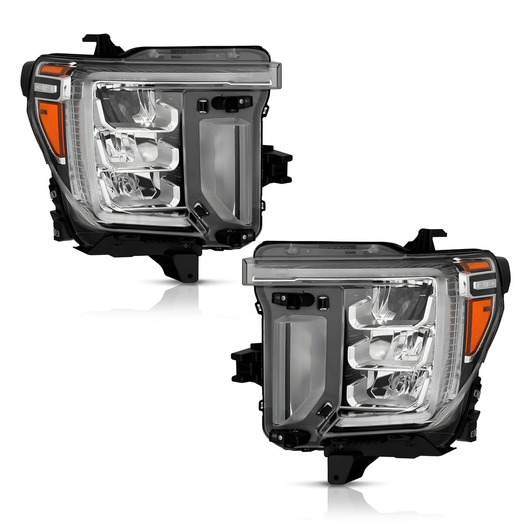 LED Headlights Pair w/ Halogen Turn Signal & LED Module for GMC Sierra 2500 HD 3500 HD (2020-2023)