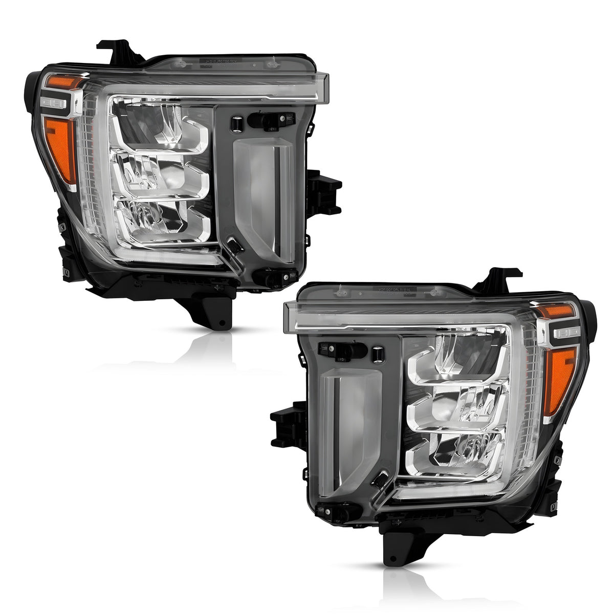 LED Headlights Pair w/ Halogen Turn Signal & LED Module for GMC Sierra 2500 HD 3500 HD (2020-2023)