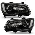 Black Halogen Projector Headlights Pair w/ LED DRL & Bulbs for Chrysler 300 (2015-2023)