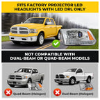 Fitment chart for Chrome Projector Halogen headlights, 2013-2018 Ram 1500 2500 3500
