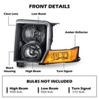 Headlight bulb size diagram for 2006-2010 Jeep Commander Black Halogen headlights