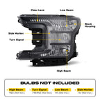 Headlight bulb size diagram for 2018-2020 Ford F-150 Black Halogen headlights