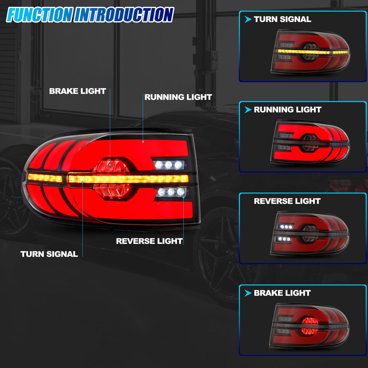 Running, brake, turn and reverse functions of the 2007-2014 Toyota FJ Cruiser LED tail light