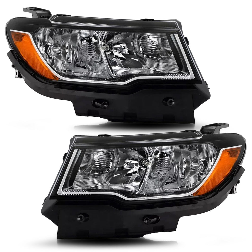 Chrome Halogen Headlights Pair w/ Bulbs for Jeep Compass (2017-2021)