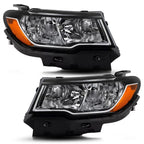 Chrome Halogen Headlights Pair w/ Bulbs for Jeep Compass (2017-2021)
