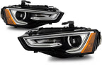 Black HID Projector Headlights Pair w/ LED DRL for Audi A5 S5 w/o AFS (2013-2017)