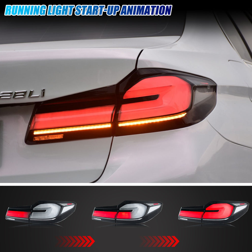 2017-2020 BMW 5 Series G30 / M5 F90 with clear sequential LED tail lights installed