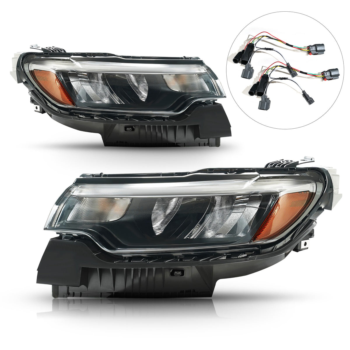 LED Reflector Headlights Pair w/ LED DRL Upgrade, Plug & Play for Jeep Compass (2022-2026)