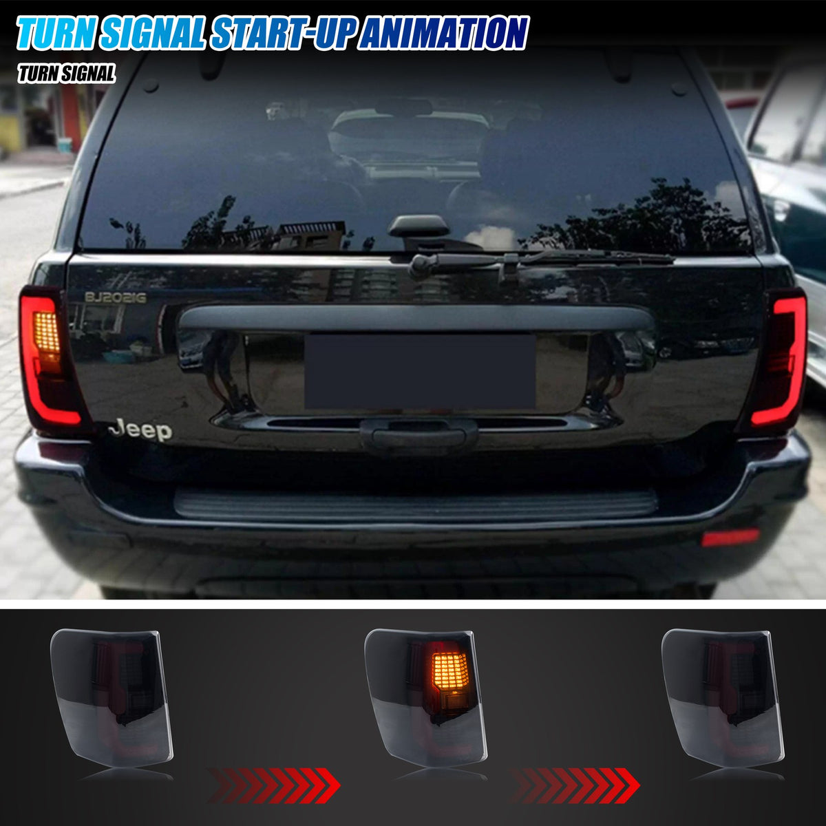 1999-2004 Jeep Grand Cherokee WJ with smoked sequential LED tail lights installed
