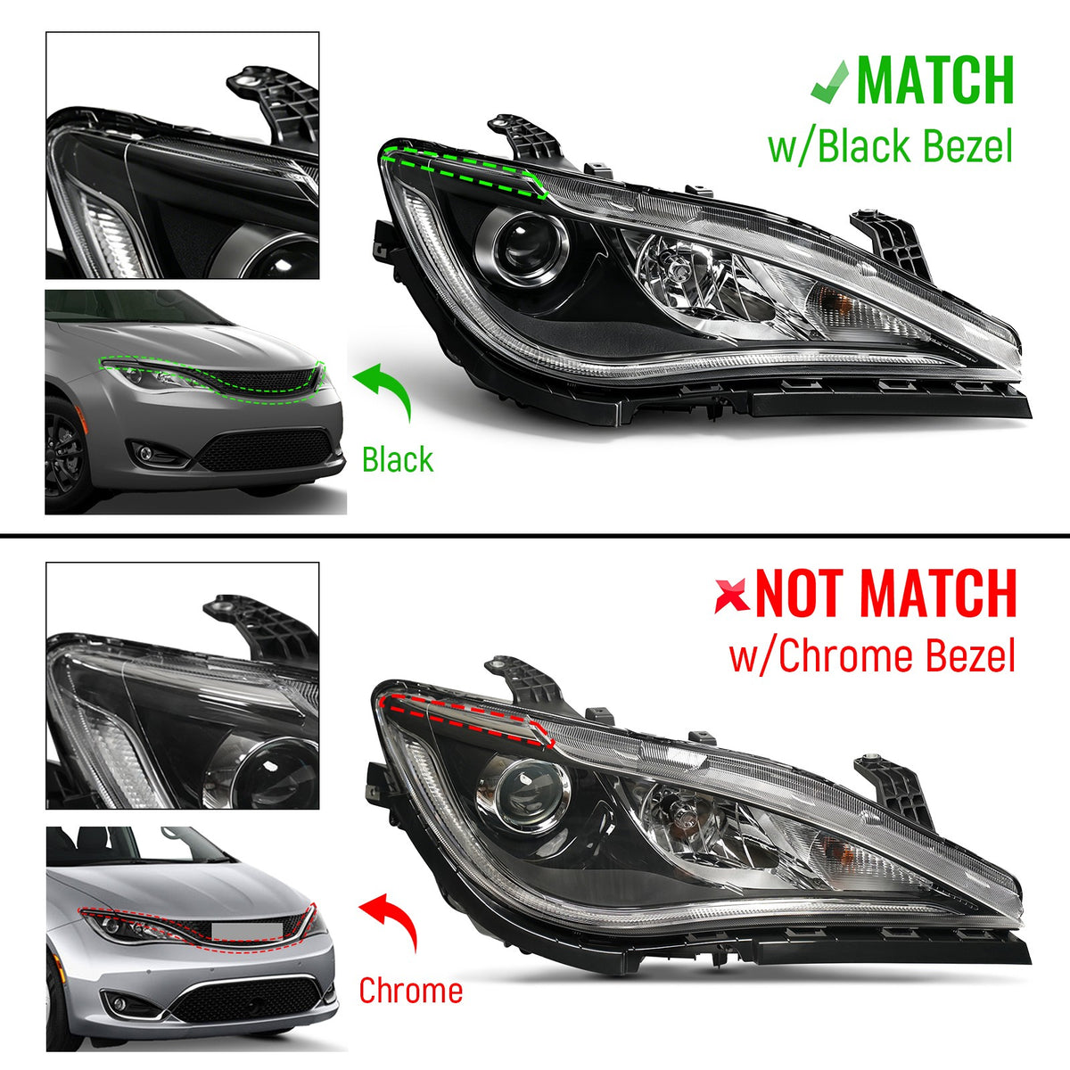 Black HID Projector headlight features and specifications for 2017-2020 Chrysler Pacifica