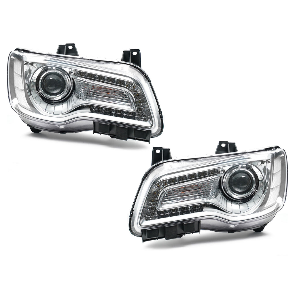 Chrome HID Projector Headlights Pair w/ AFS & LED DRL for Chrysler 300 (2017-2022)