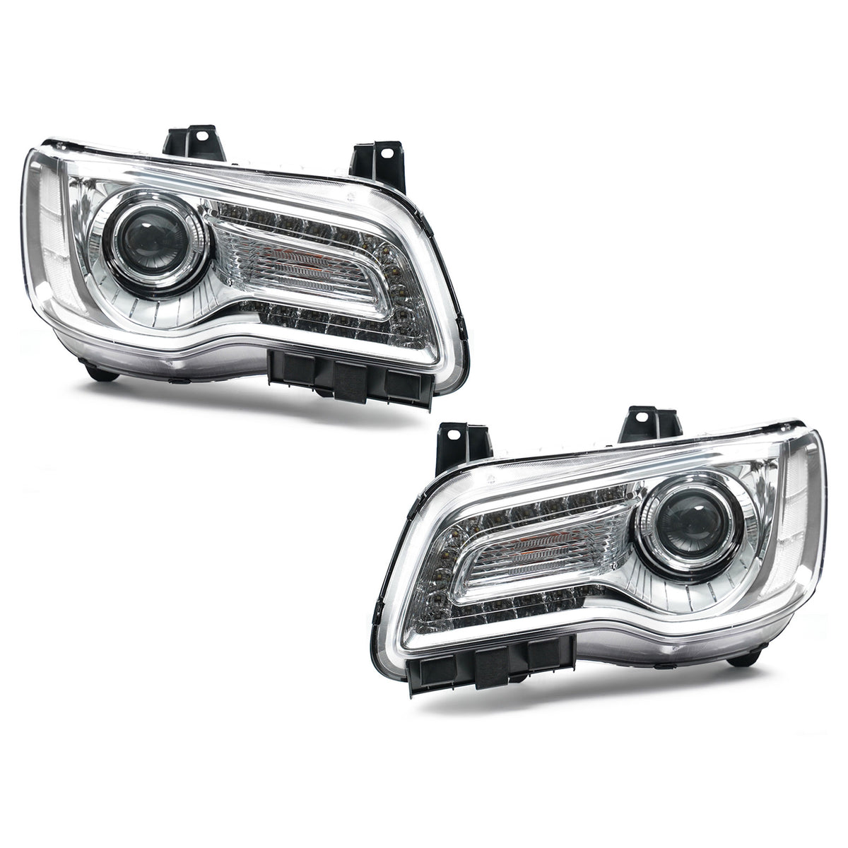 Chrome HID Projector Headlights Pair w/ AFS & LED DRL for Chrysler 300 (2017-2022)
