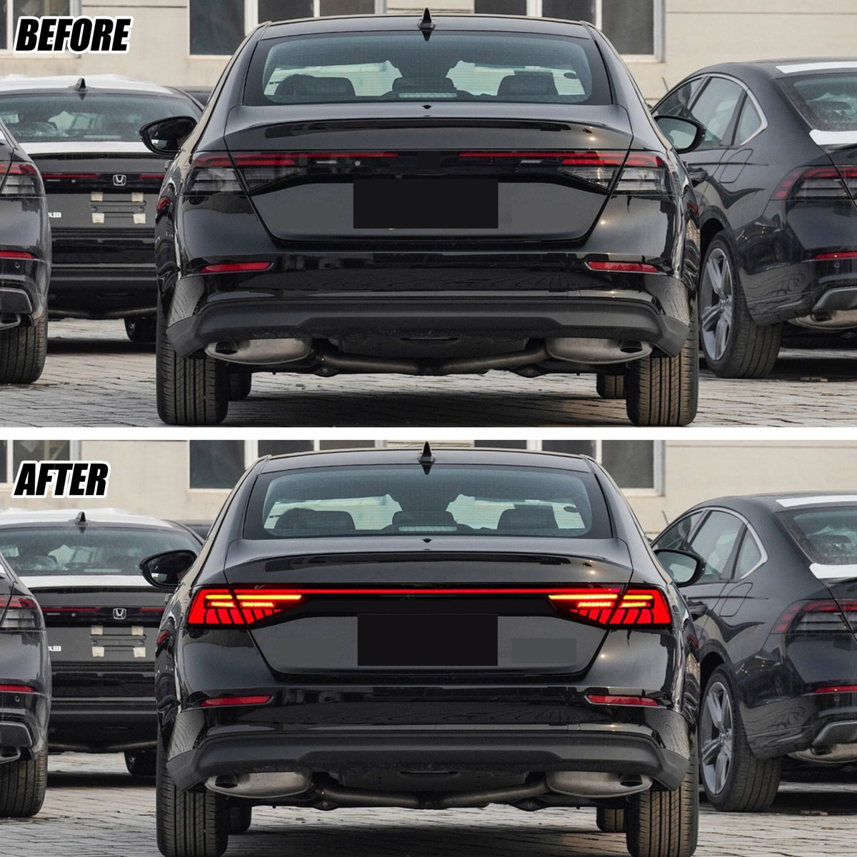 Before and after: factory vs LED tail lights on a 2023-2026 Honda Accord Sedan