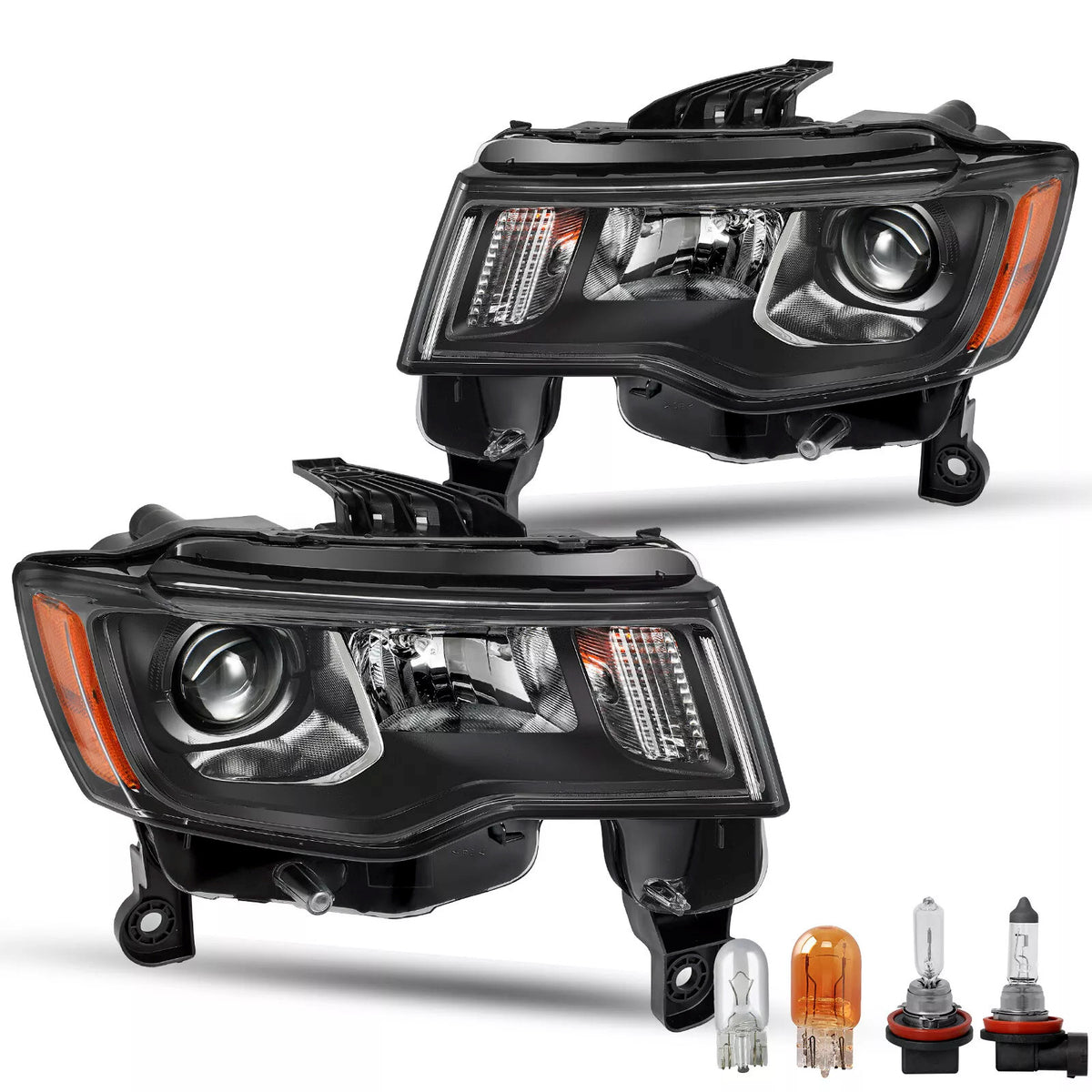Pair halogen projector headlight front angle for 2017-2021 Jeep Grand Cherokee
