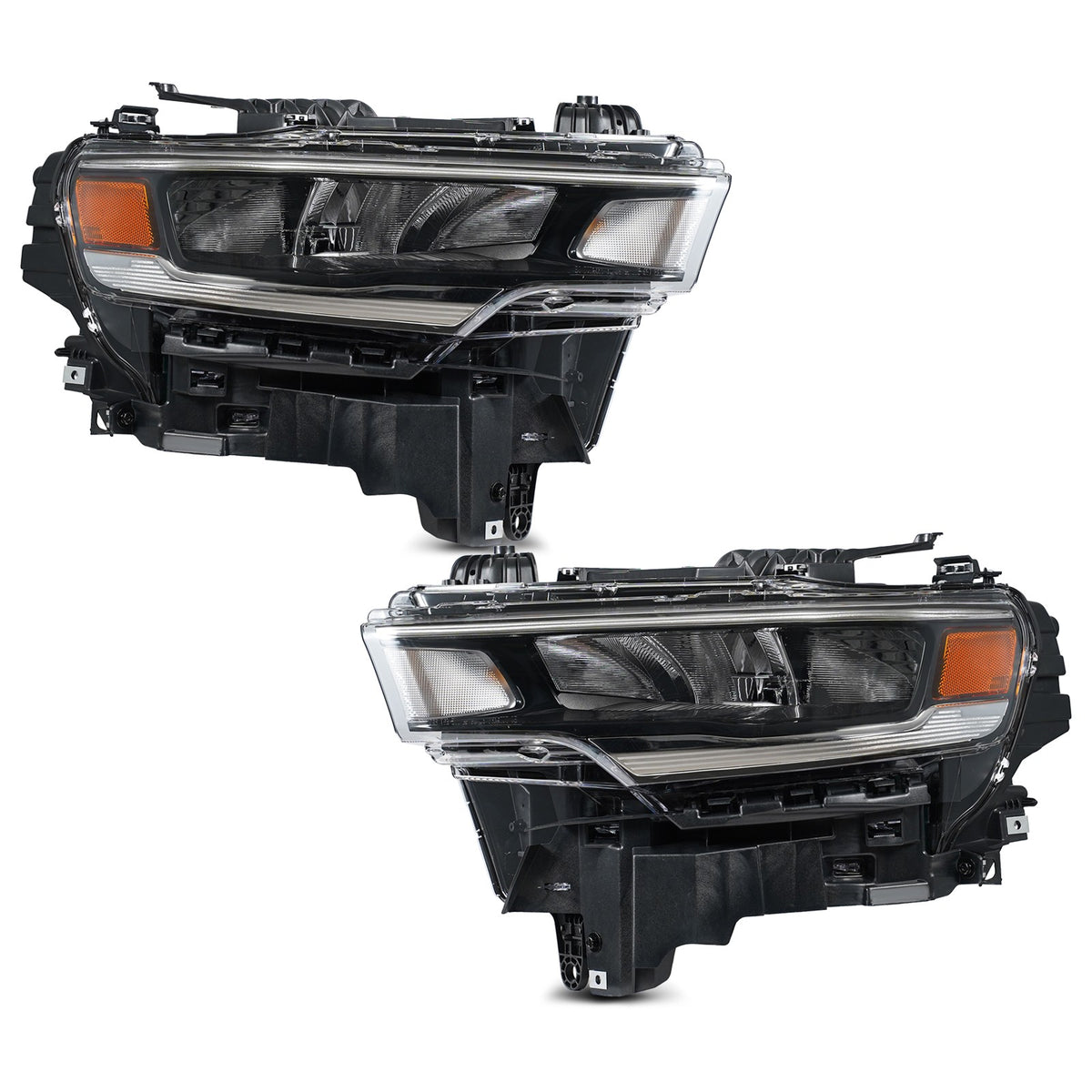 LED Headlights Pair w/ Halogen Turn Signal, Chrome Trim for Ram 1500 (2025-2026)