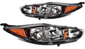 Black Bezel Halogen Headlights Pair w/ Bulbs & Smoked Reflectors for Ford Fiesta (2014-2019)