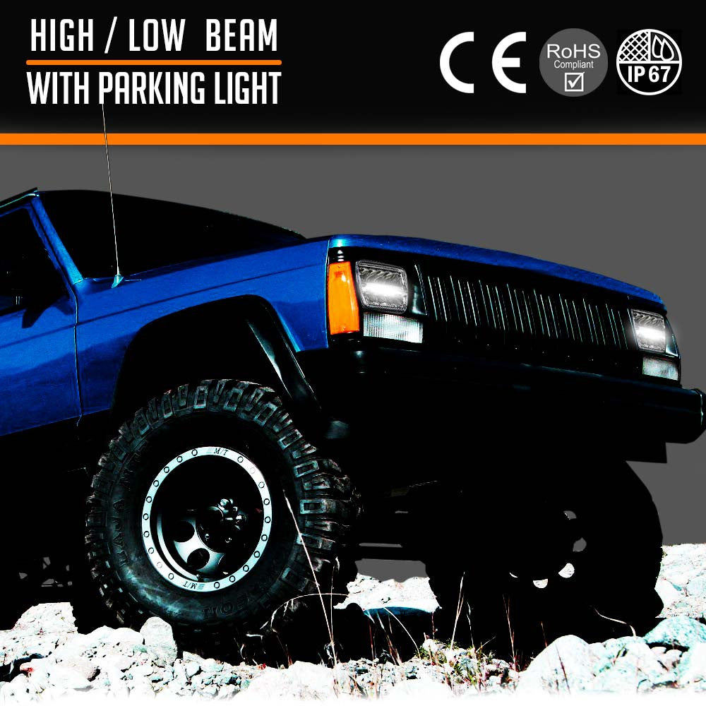 XDR LED Chrome Headlights w/DRL for XJ and YJ Lighting