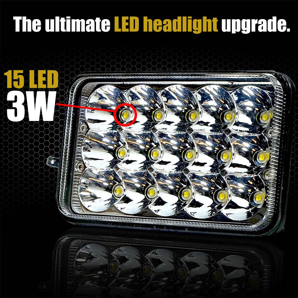 4x6 LED Array Headlights H4651 H4652 H4656 H4666 H6545 Chrome Set Lighting