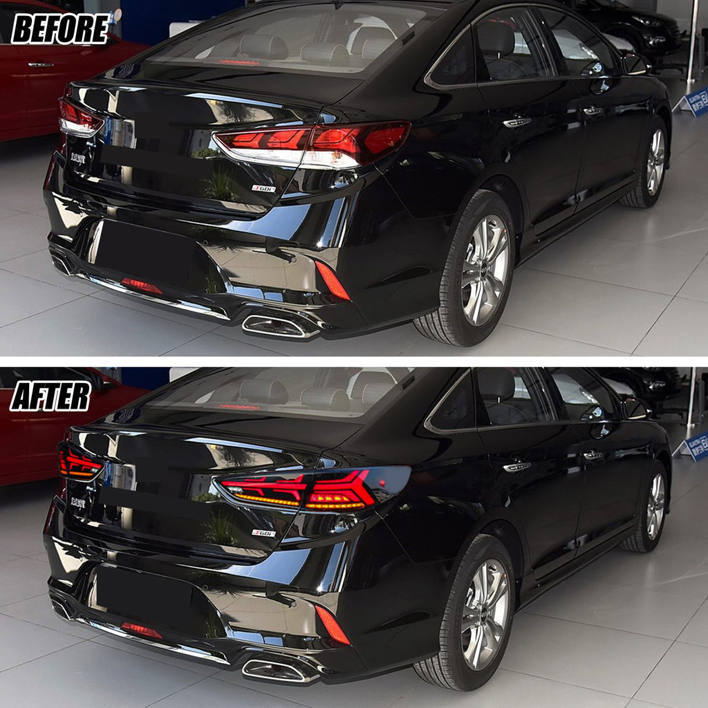 Before and after: factory vs LED tail lights on a 2018-2019 Hyundai Sonata