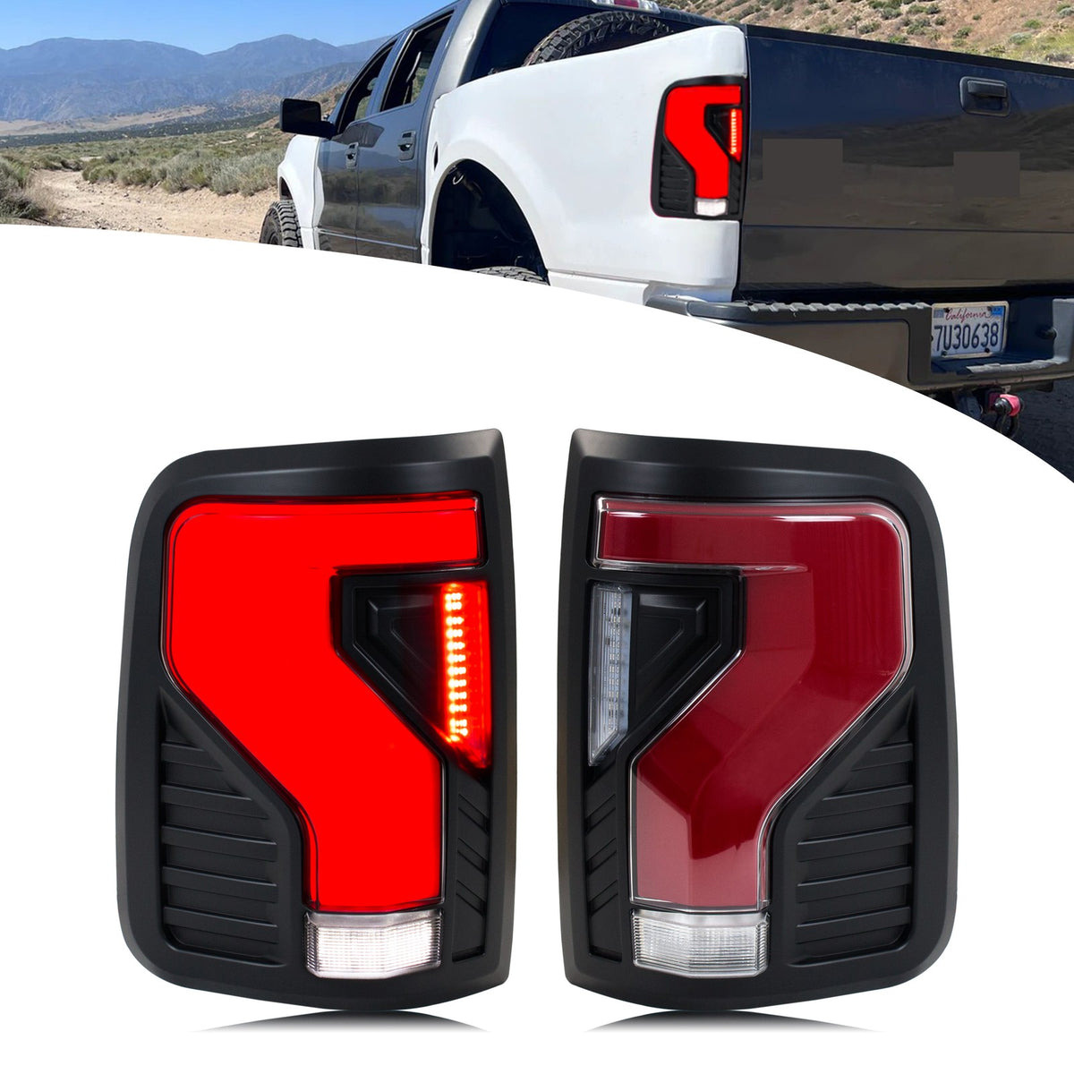 2004-2008 Ford F-150 Styleside with black sequential LED tail lights installed