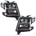 Black Halogen Projector Headlights Pair w/ LED DRL & Bulbs for Chevy Tahoe / Suburban (2015-2020)
