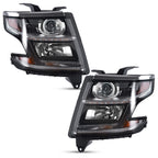 Black Halogen Projector Headlights Pair w/ LED DRL & Bulbs for Chevy Tahoe / Suburban (2015-2020)
