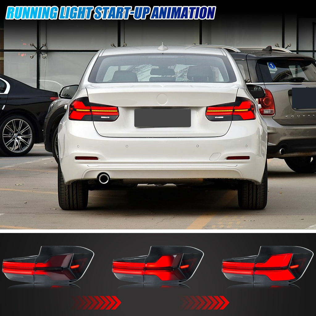 2013-2018 BMW 3 Series F30 / M3 F80 with smoked sequential LED tail lights installed