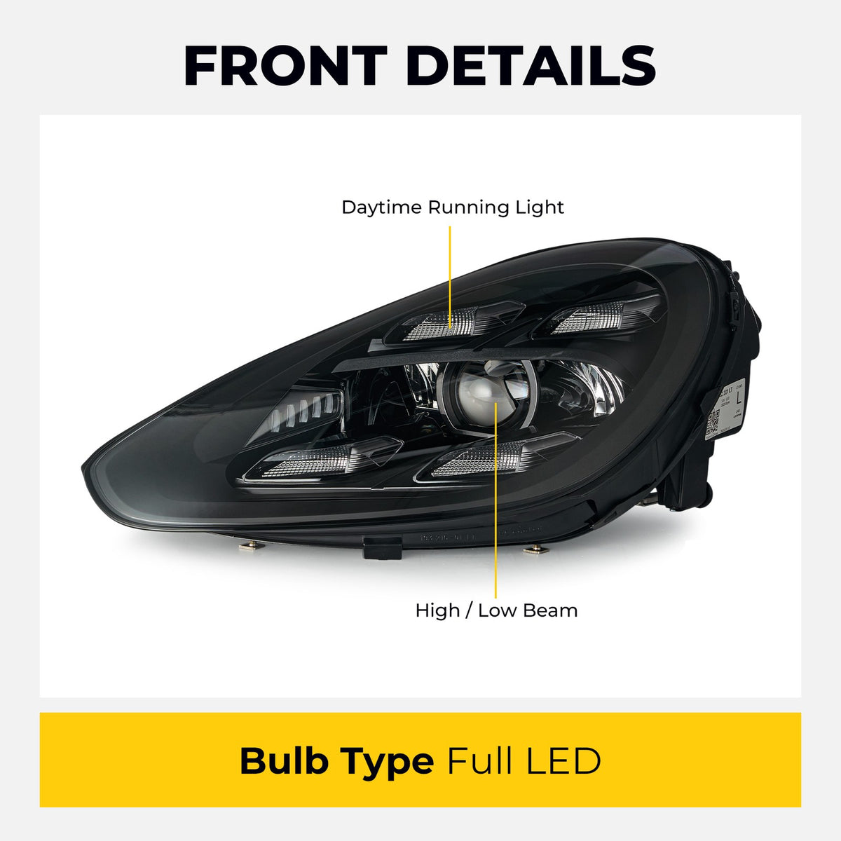 Headlight bulb size diagram for 2015-2018 Porsche Cayenne 958.2 2023 Style Full LED headlights